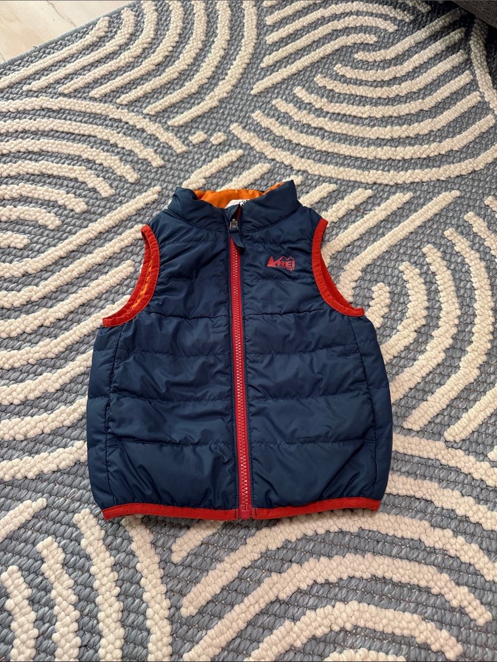 REI Co-op Kids 2T Down Puffer Vest Navy Orange Outdoor Gorpcore